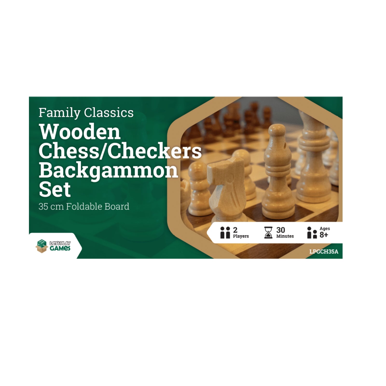 Wooden Folding Chess Checkers Backgammon Set 35cm